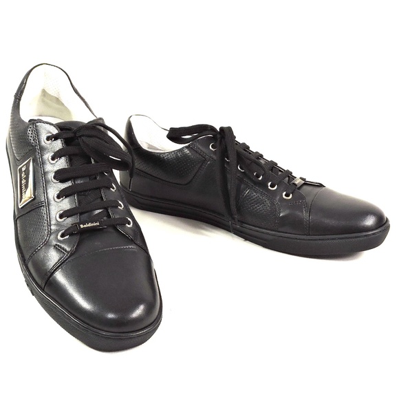 BALDININI 🇮🇹 MEN'S BLACK SOFT LEATHER COMFORT FASHION SNEAKERS